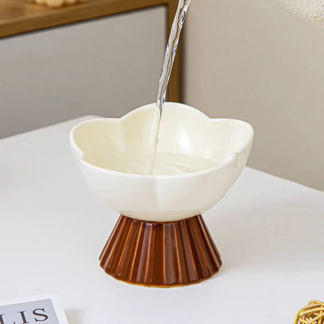 Ceramic Blossom Pet Bowl Caramel Cream - YMOAs - Ceramic Blossom Pet Bowl Caramel Cream