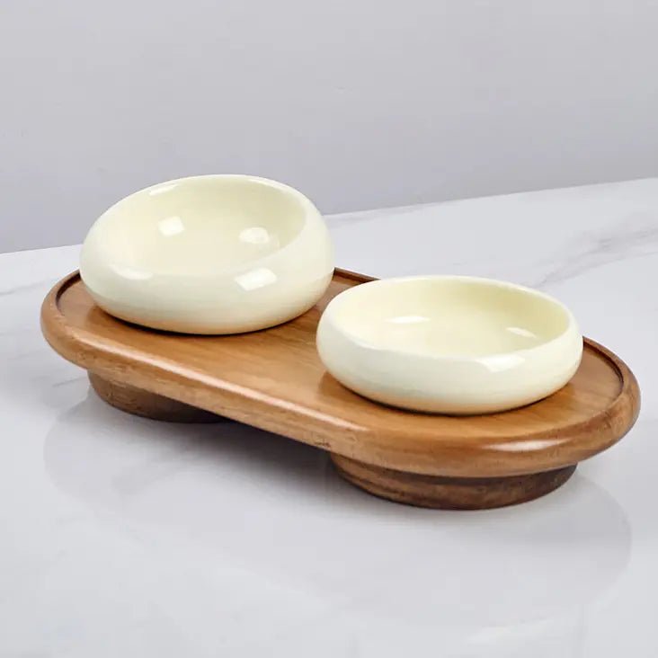 Ceramic Pet Bowl Set with Wooden Stand - YMOAs - Ceramic Pet Bowl Set with Wooden Stand