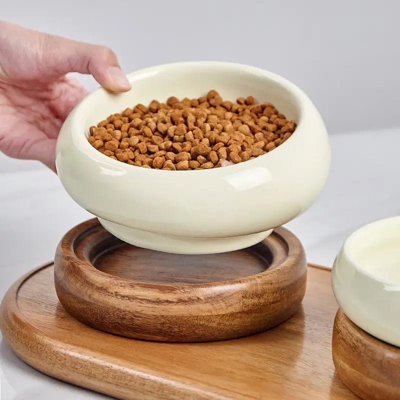 Ceramic Pet Bowl Set with Wooden Stand - YMOAs - Ceramic Pet Bowl Set with Wooden Stand
