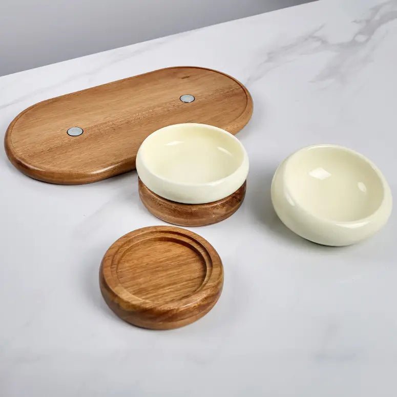 Ceramic Pet Bowl Set with Wooden Stand - YMOAs - Ceramic Pet Bowl Set with Wooden Stand